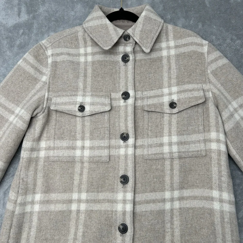 Everlane Mens Shirt Shacket Heavyweight Overshirt Plaid Shirt Sz Small Tan Beige